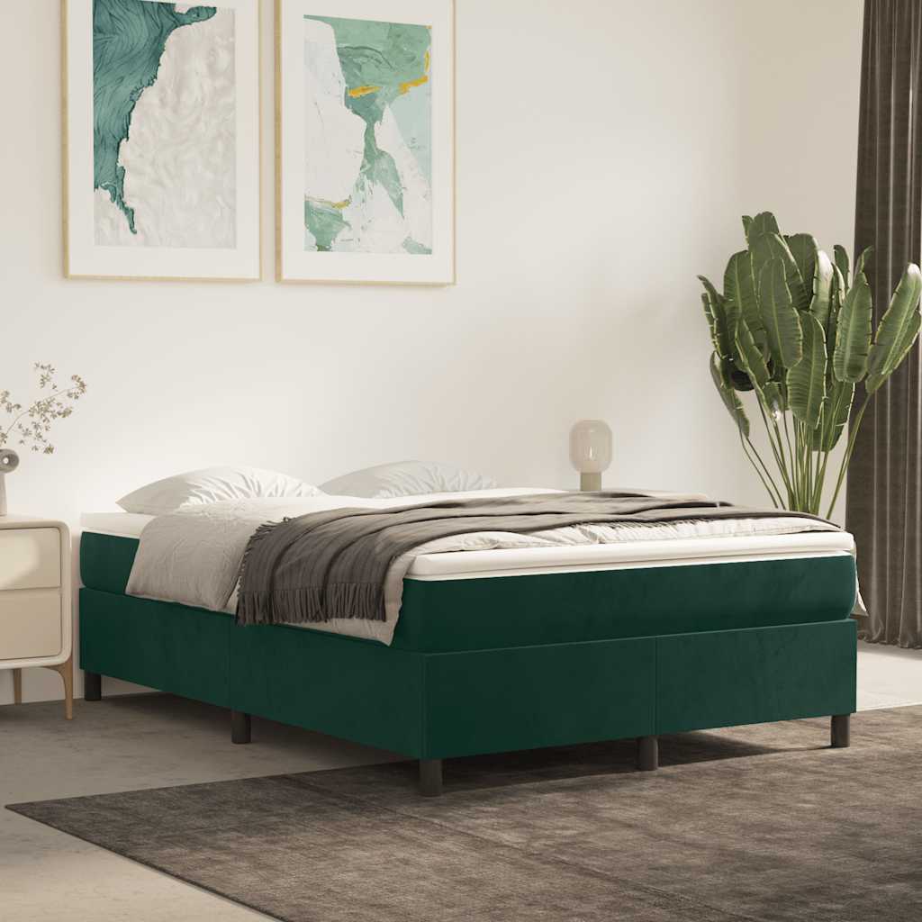 Boxspring-sängram mörkgrön 140x190 cm sammet