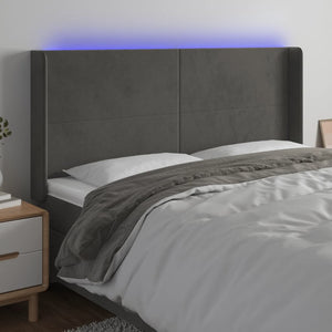 Sänggavel LED mörkgrå 183x16x118/128 cm sammet