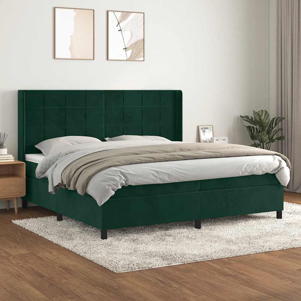 Ramsäng med madrass mörkgrön 200x200 cm sammet