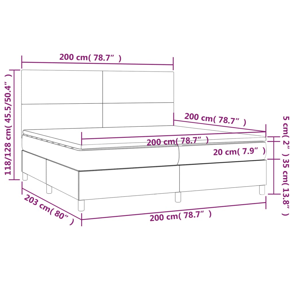 Ramsäng med madrass & LED blå 200x200 cm tyg - njoyroom