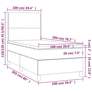 Ramsäng med madrass & LED mörkbrun 100x200 cm tyg - njoyroom