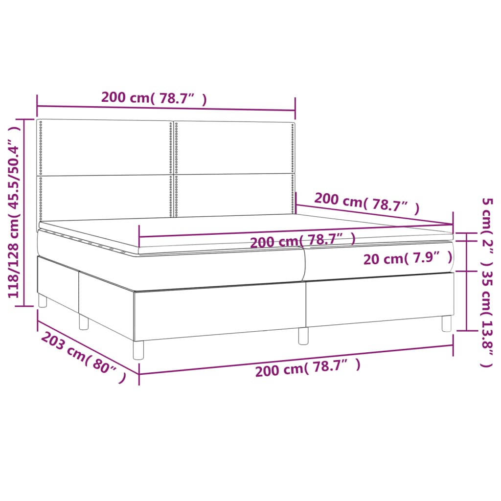 Ramsäng med madrass & LED taupe 200x200 cm tyg - njoyroom