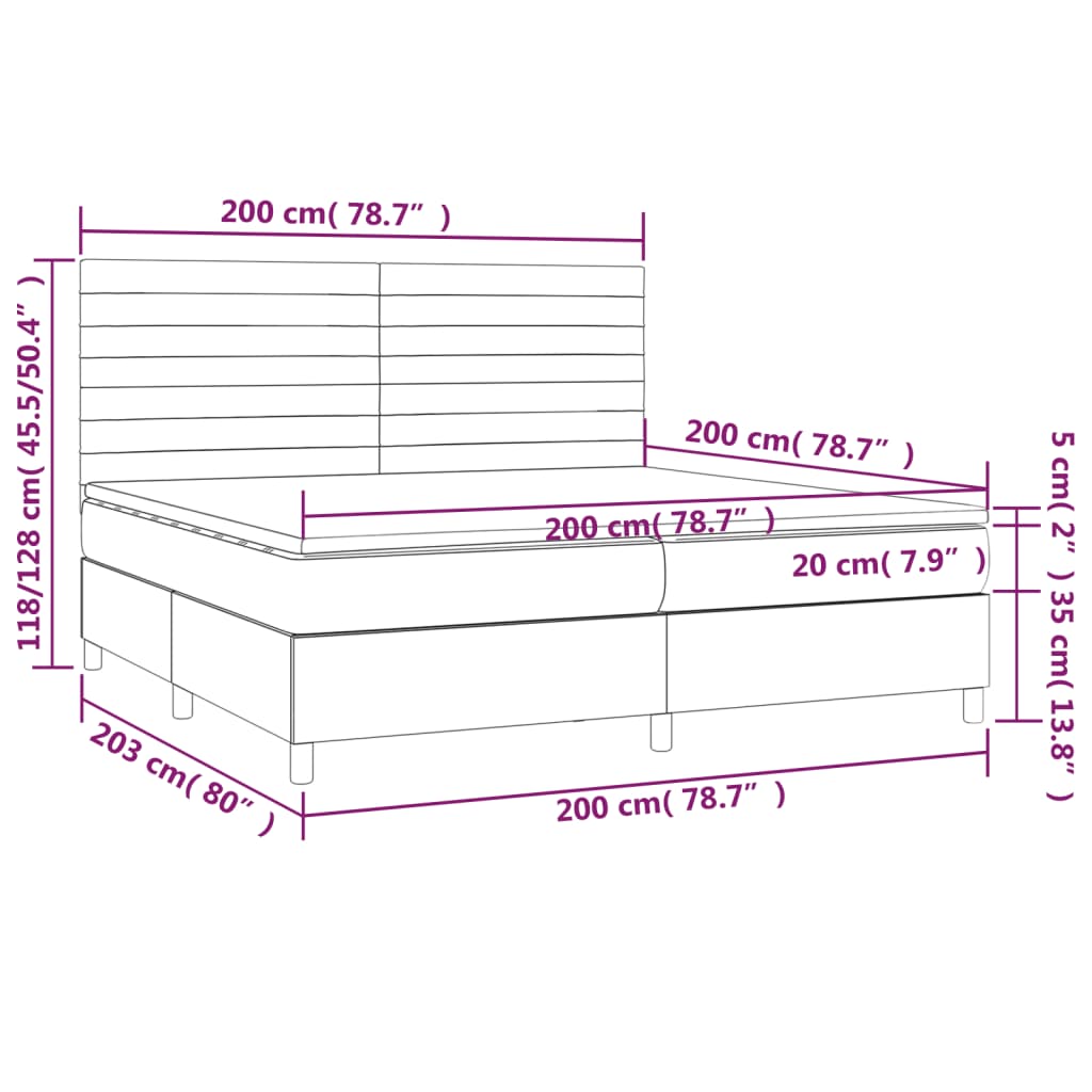 Ramsäng med madrass & LED blå 200x200 cm tyg - njoyroom