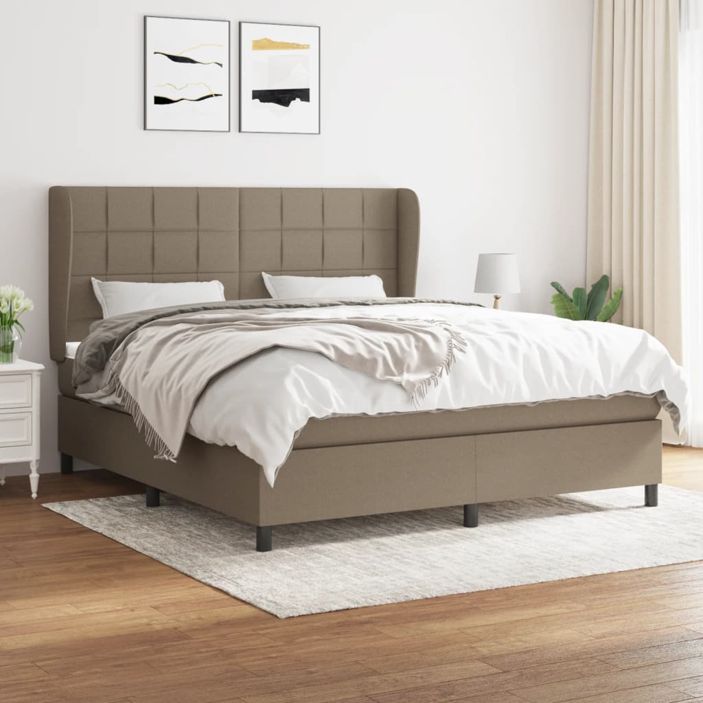 Ramsäng med madrass taupe 160x200 cm tyg