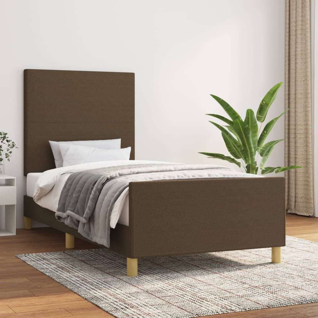 Sängram utan madrass mörkbrun 90x200 cm tyg