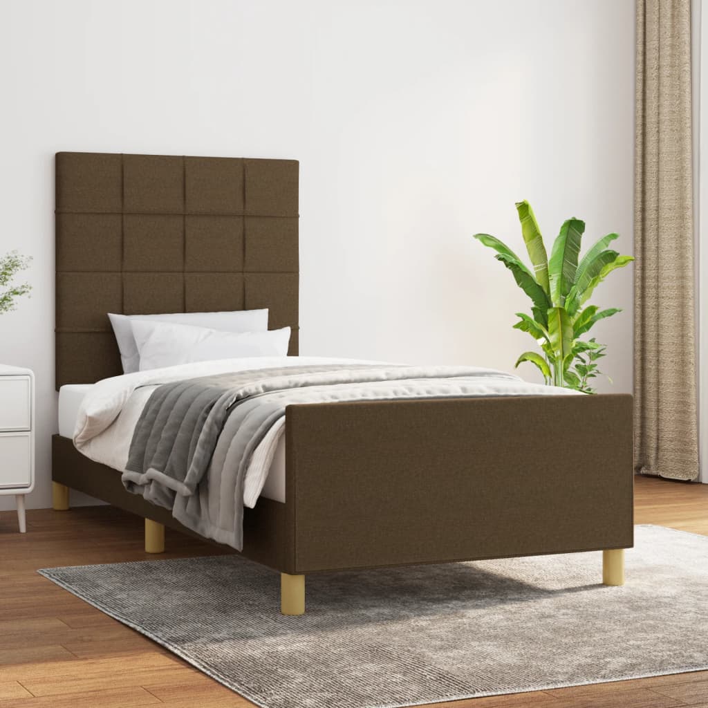 Sängram utan madrass mörkbrun 90x190 cm tyg