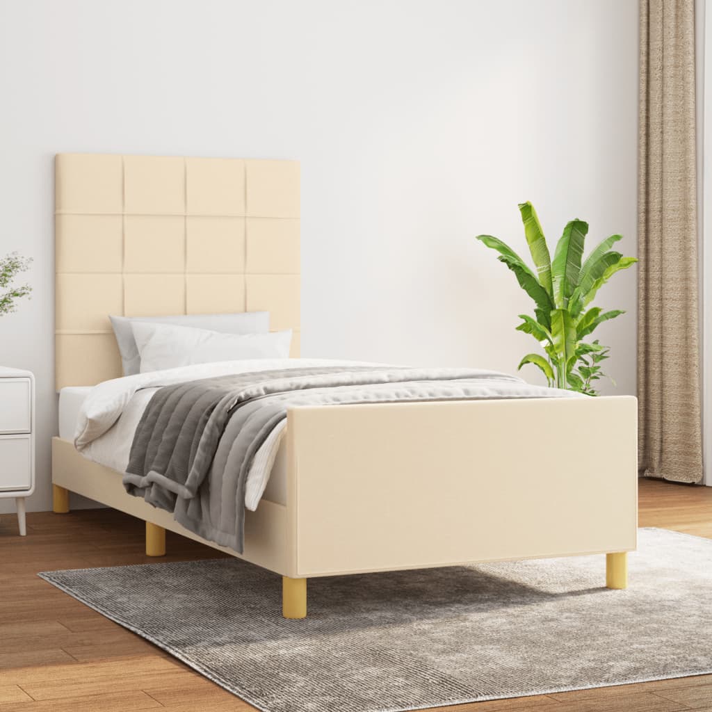 Sängram utan madrass gräddvit 90x190 cm tyg