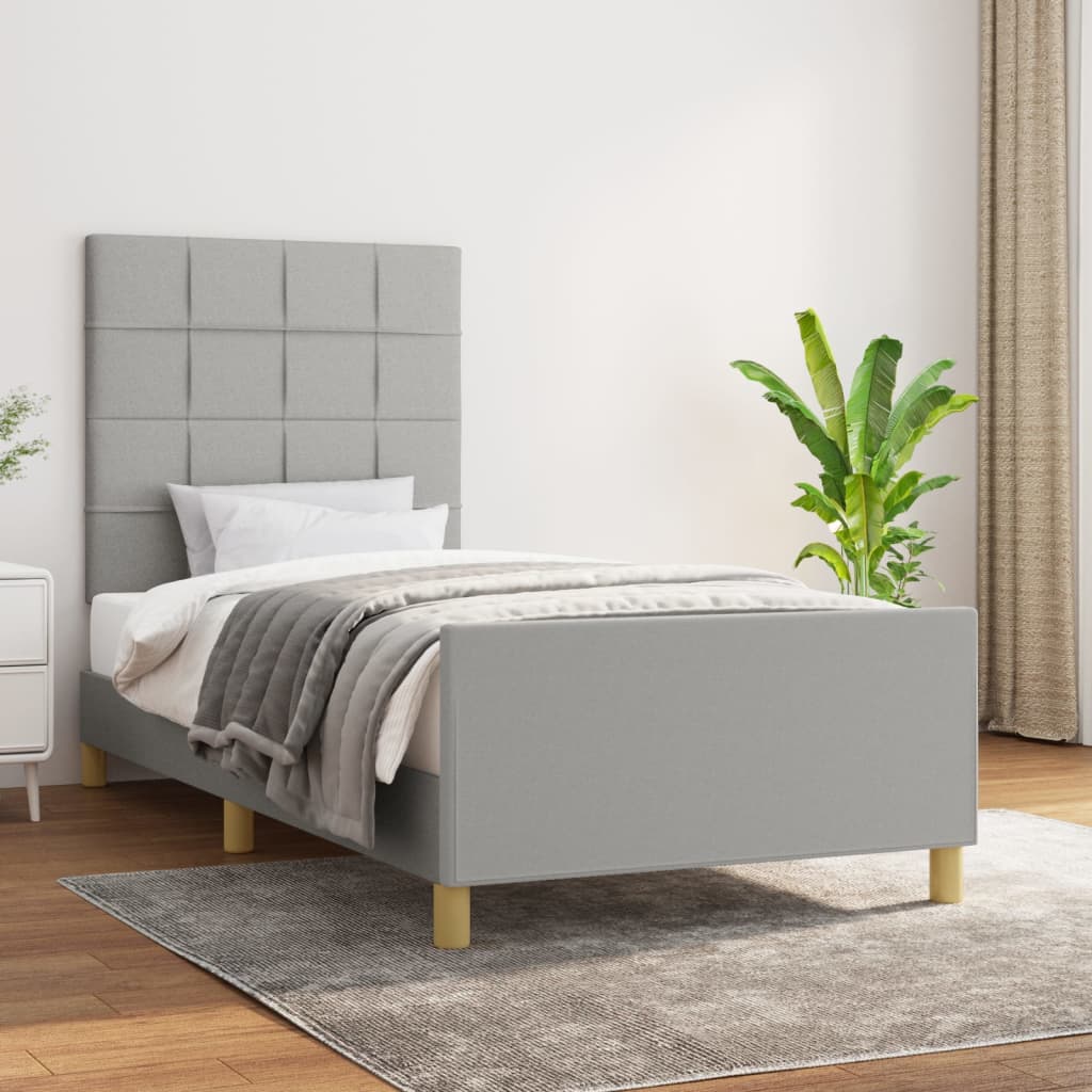 Sängram utan madrass ljusgrå 90x200 cm tyg