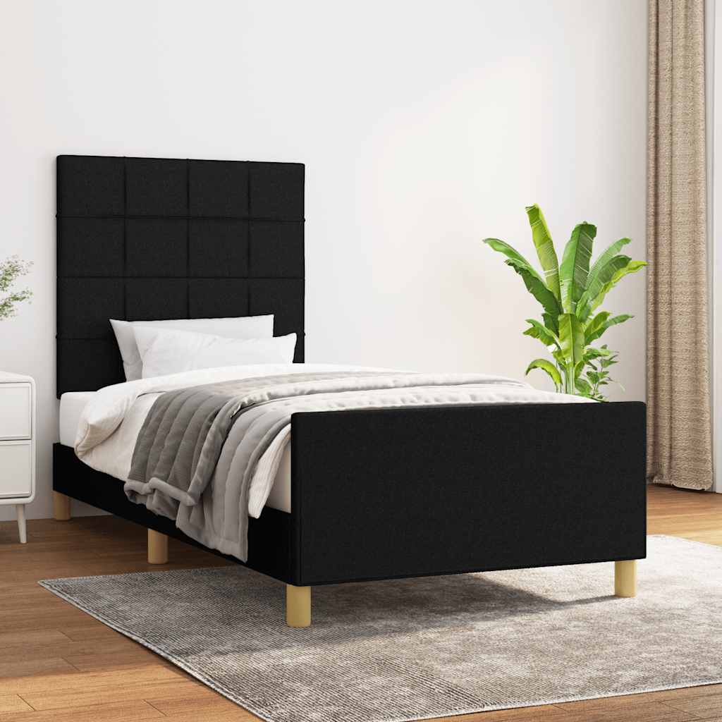 Sängram utan madrass svart 90x200 cm tyg