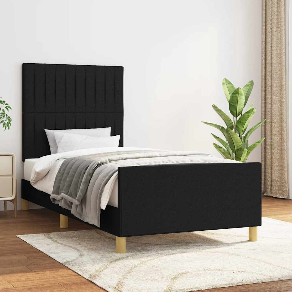 Sängram utan madrass svart 90x200 cm tyg
