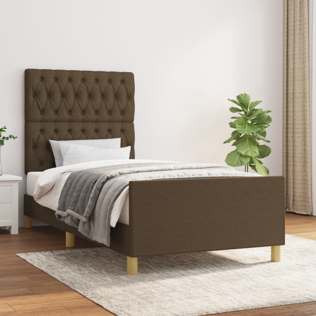 Sängram utan madrass mörkbrun 90x200 cm tyg