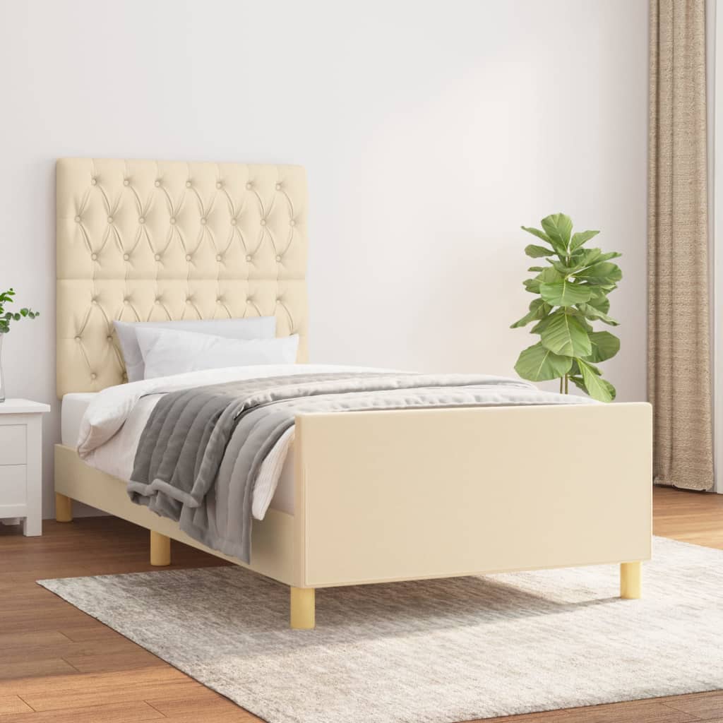 Sängram utan madrass gräddvit 100x200 cm tyg