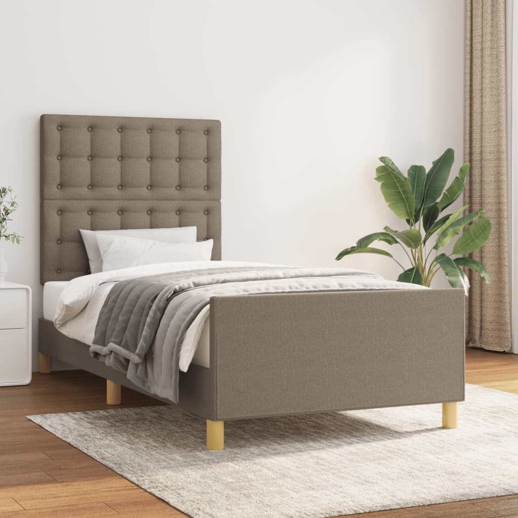 Sängram med huvudgavel taupe 90x190 cm tyg