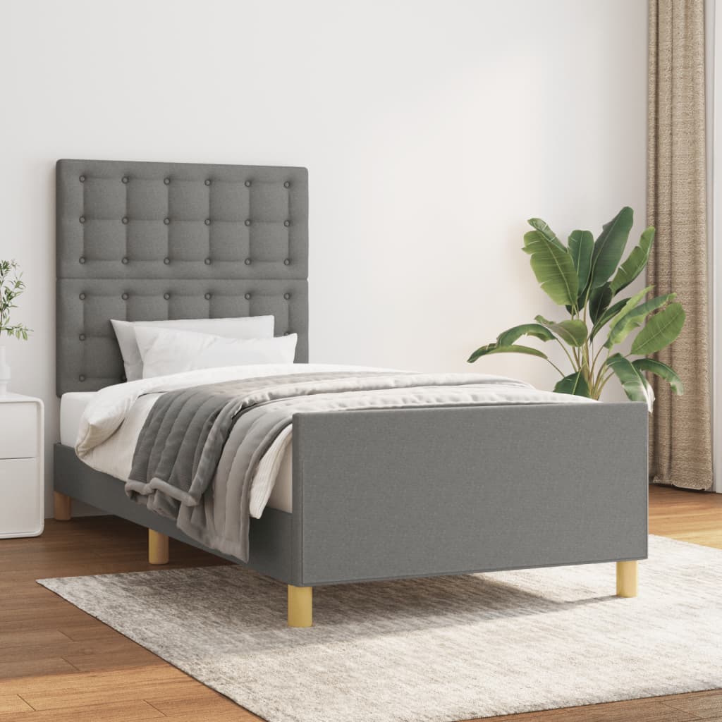 Sängram utan madrass mörkgrå 100x200 cm tyg