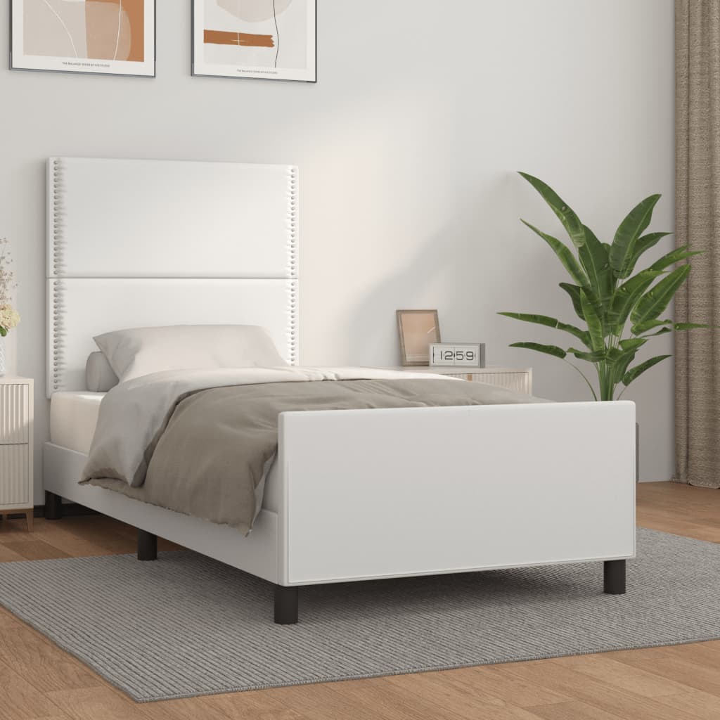 Sängram med huvudgavel vit 100x200 cm konstläder