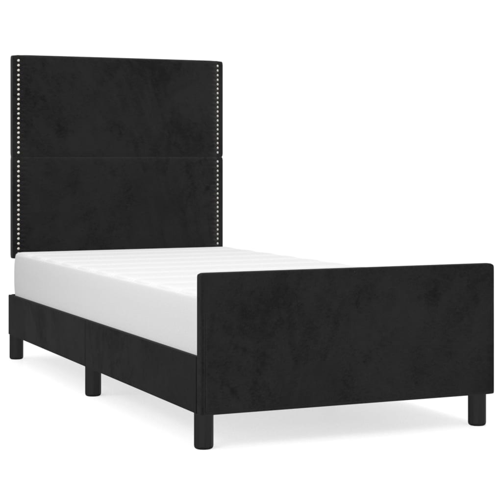 Sängram med huvudgavel svart 90x200 cm sammet