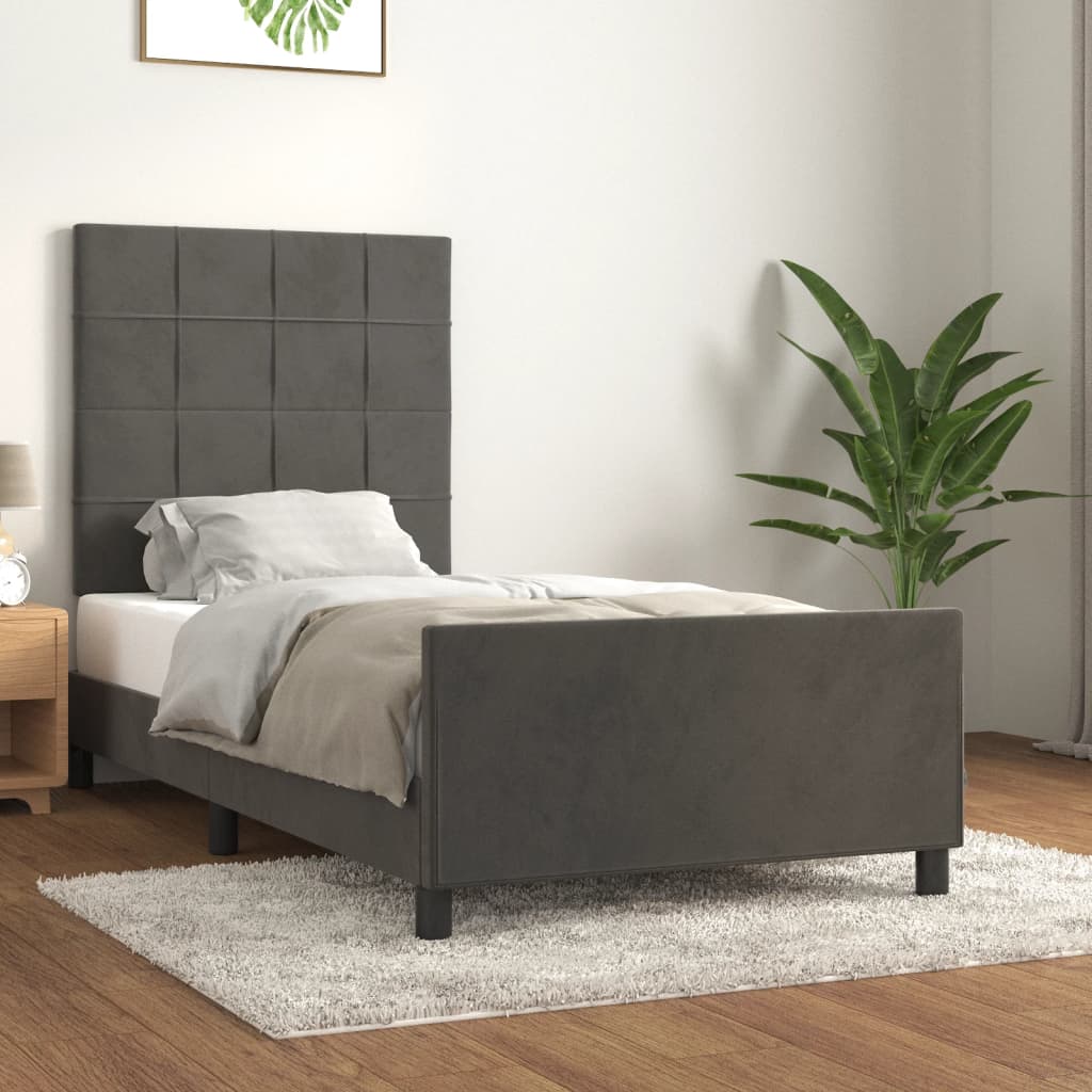 Sängram utan madrass mörkgrå 90x200 cm sammet