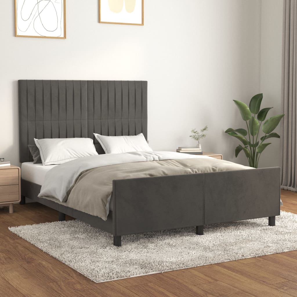 Sängram utan madrass mörkgrå 140x190 cm sammet