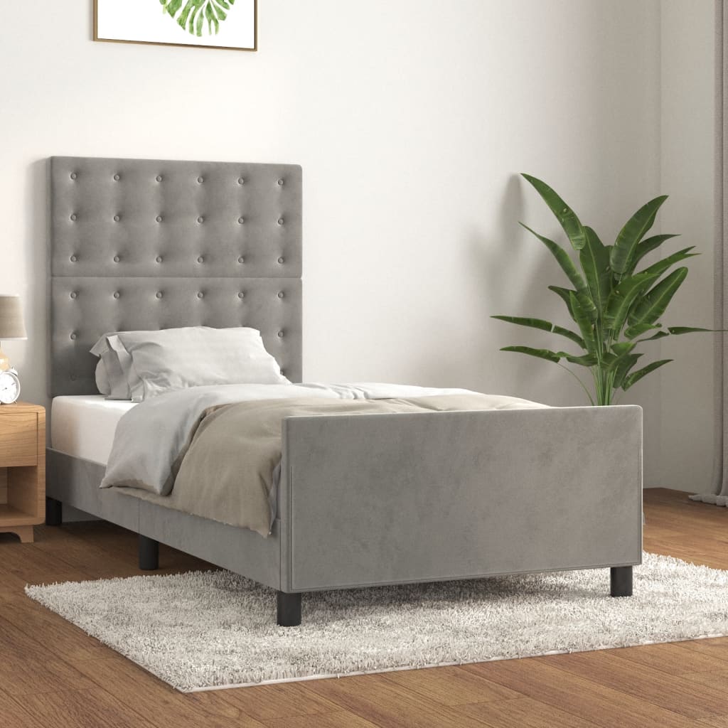 Sängram utan madrass ljusgrå 90x200 cm sammet