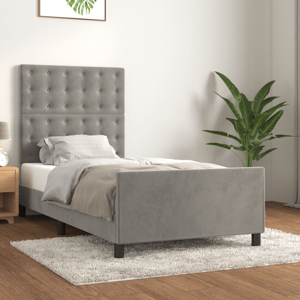 Sängram utan madrass ljusgrå 100x200 cm sammet