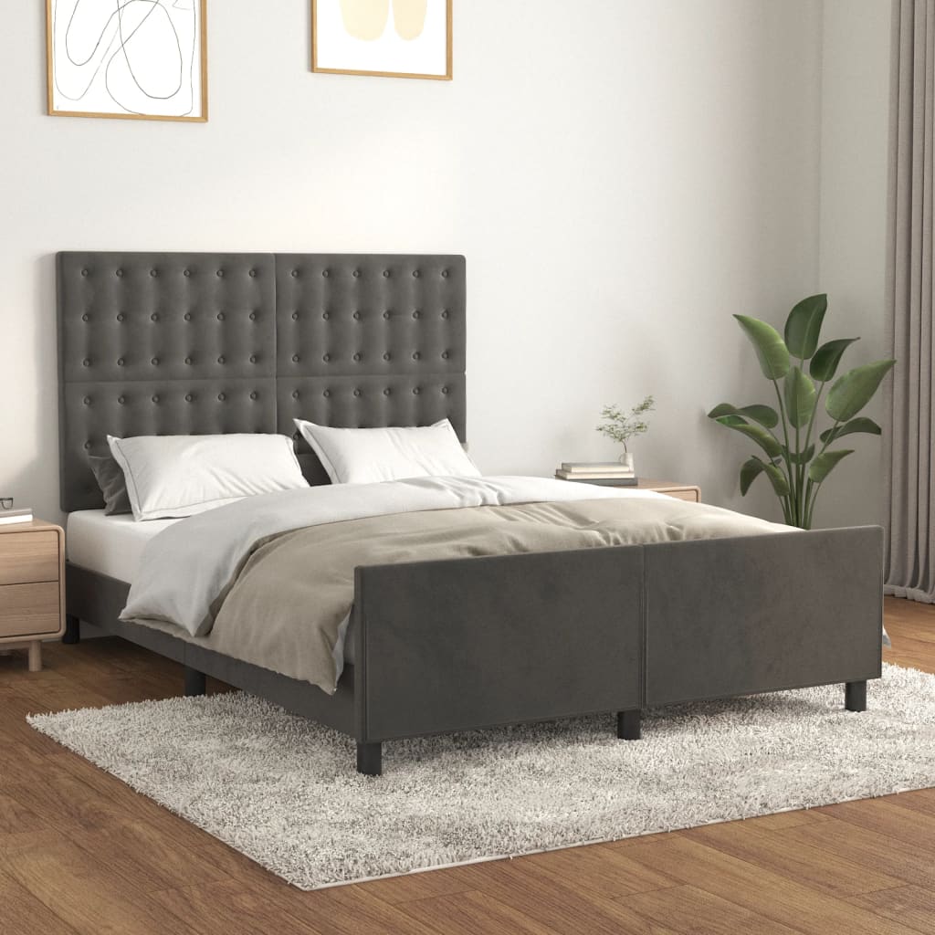 Sängram utan madrass mörkgrå 140x190 cm sammet