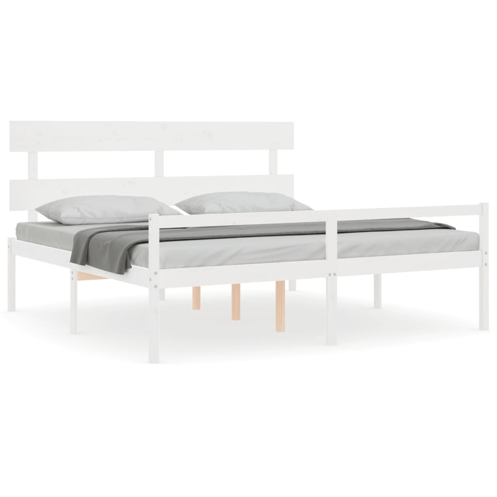 Sängram med sänggavel vit 200x200 cm massivt trä