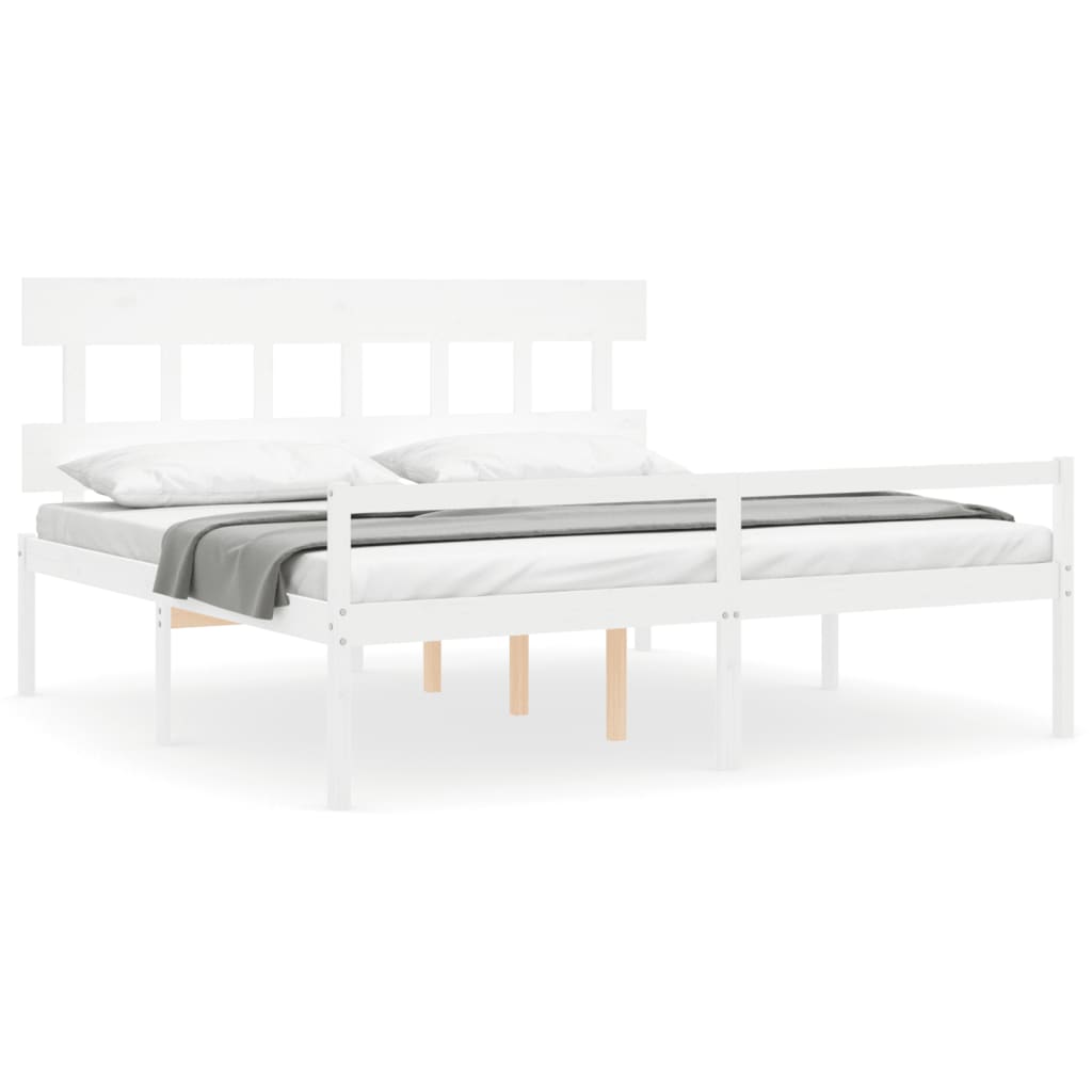 Sängram med sänggavel vit 200x200 cm massivt trä