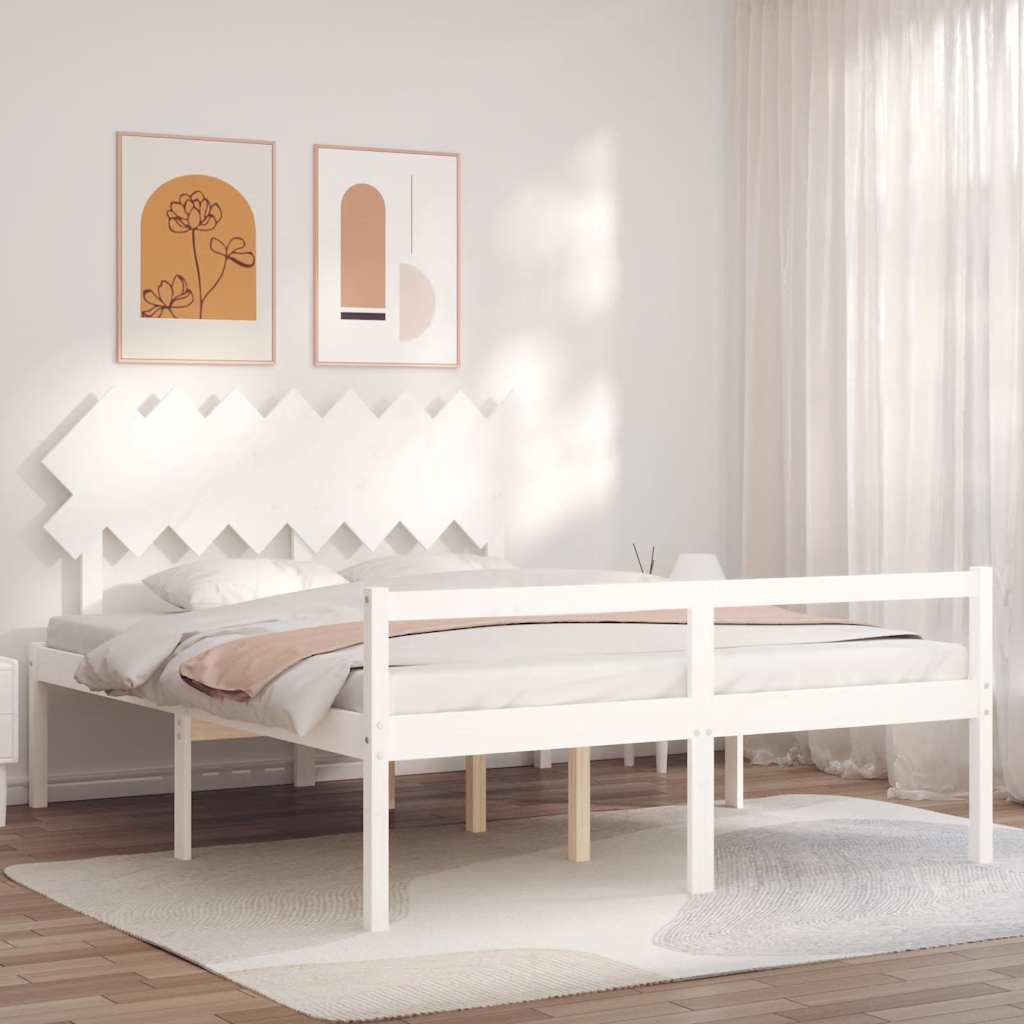 Sängram med sänggavel vit 160x200 cm massivt trä