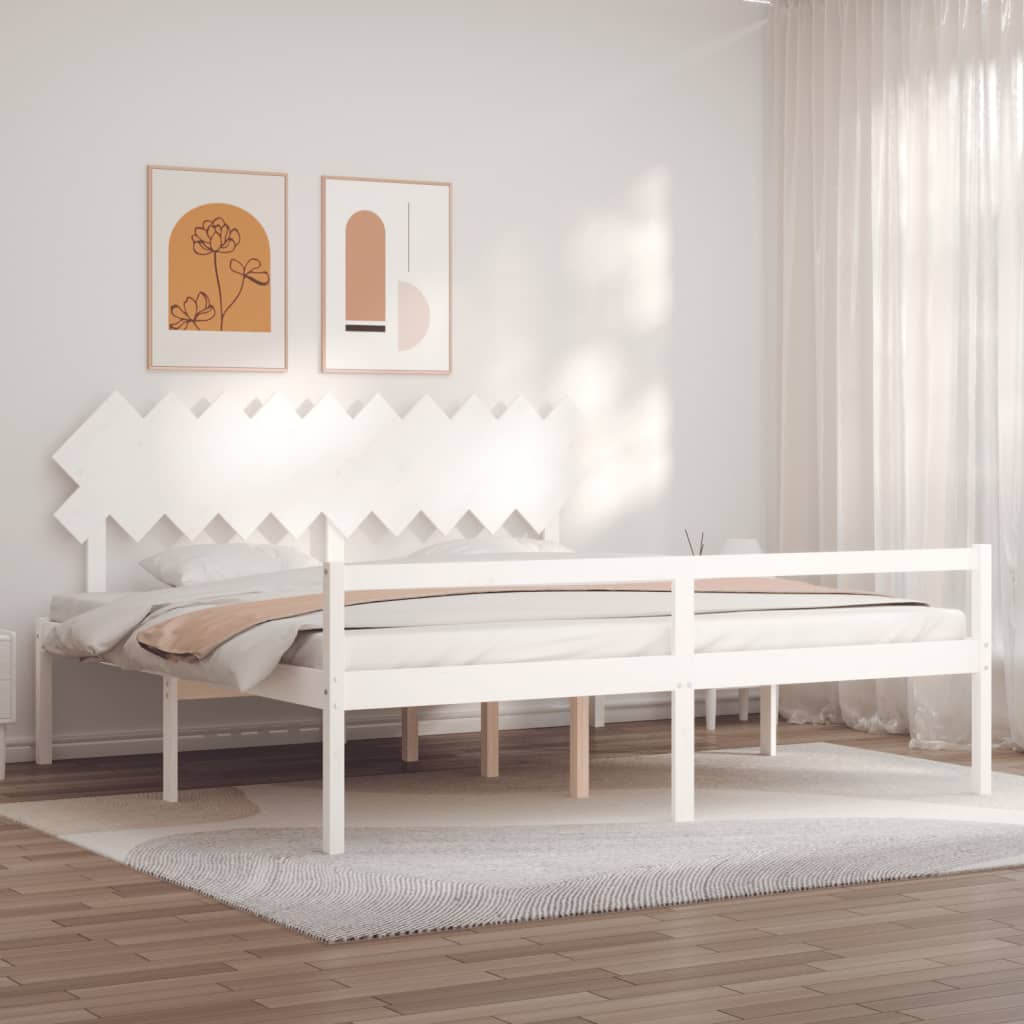 Sängram med sänggavel vit 200x200 cm massivt trä