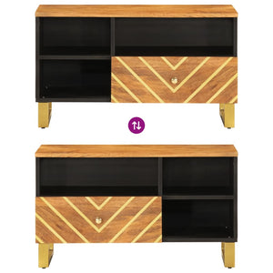 Tv-bänk brun och svart 80x33,5x46 cm massivt mangoträ