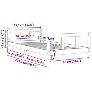 Sängram för barnsäng vit 90x200 cm massiv furu