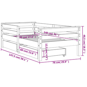 Sängram för barnsäng m. lådor 70x140 cm massiv furu - njoyroom