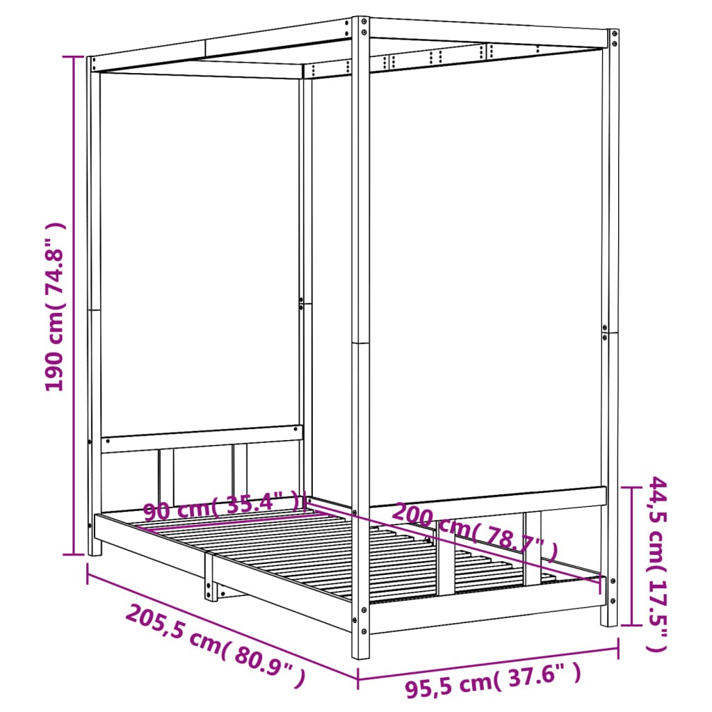 Sängram för barnsäng svart 90x200 cm massiv furu-Spjälsängar & barnsängar-vidaXL-njoyroom