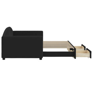 Dagbädd utdragbar med lådor svart 90x190 cm tyg