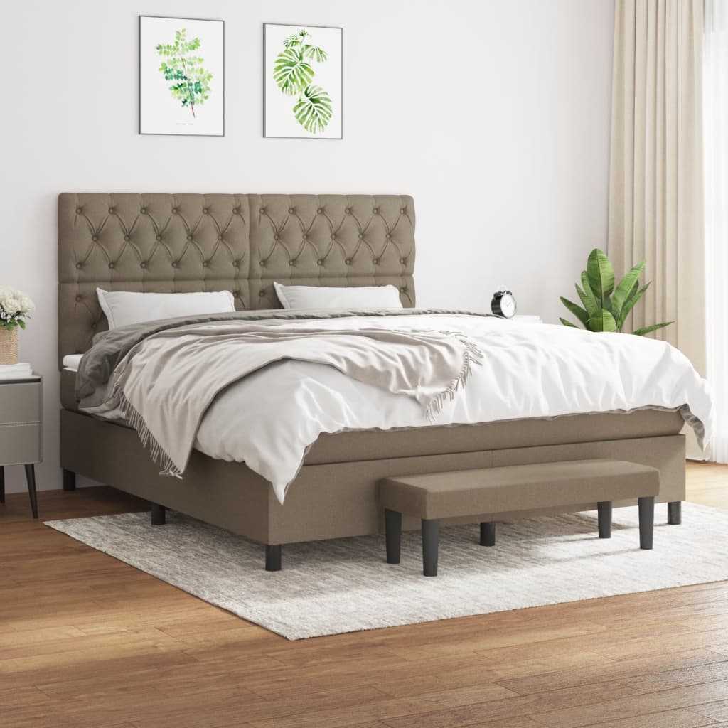 Ramsäng med madrass taupe 160x200 cm tyg