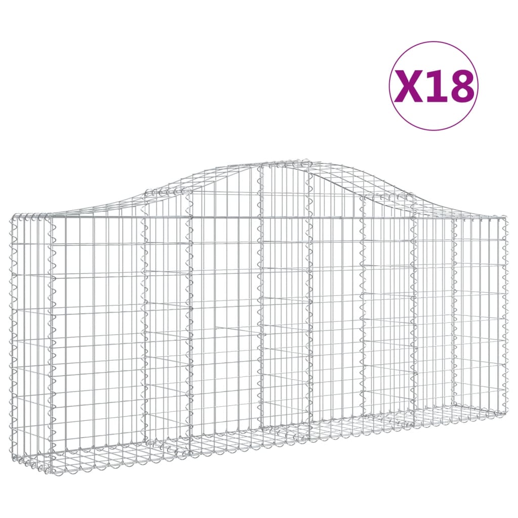 Gabioner bågformade 18 st 200x30x80/100 cm galvaniserat järn