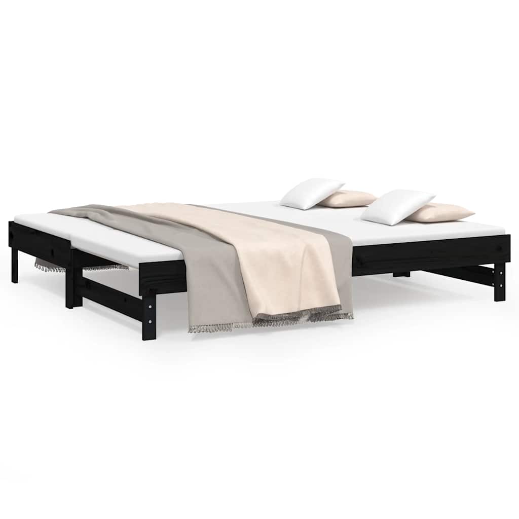 Utdragbar dagbädd svart 2x(80x200) cm massiv furu