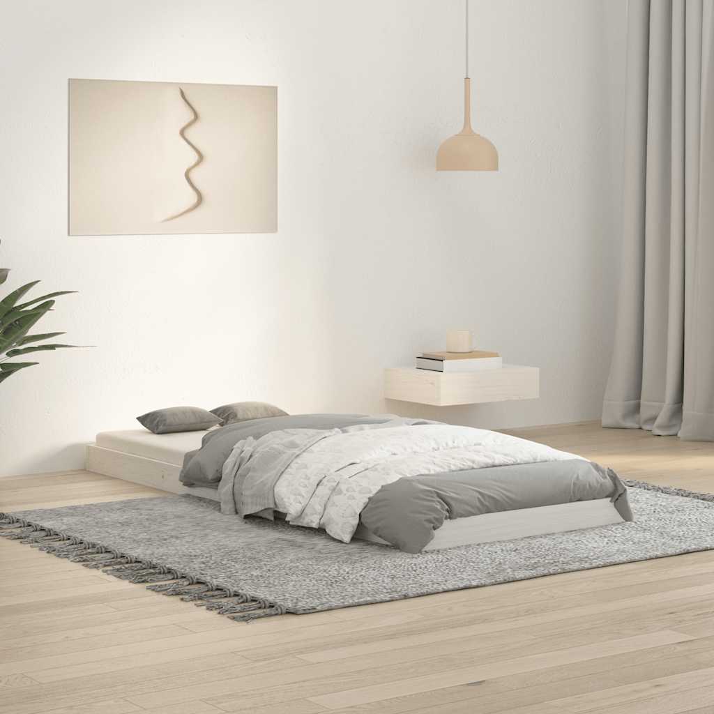 Sängram vit 75x190 cm enkelsäng liten massiv furu