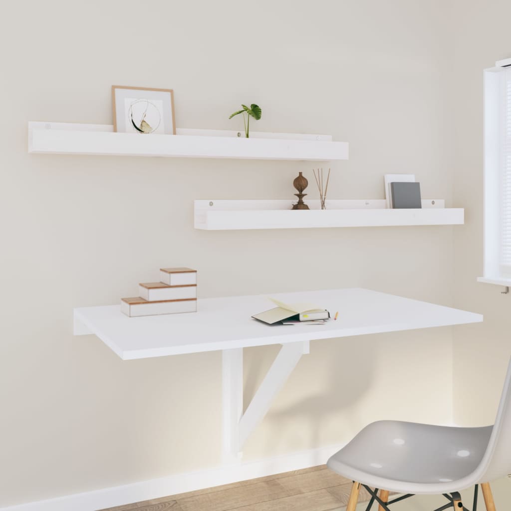 Väggskåp 2 st vit 110x12x9 cm massiv furu