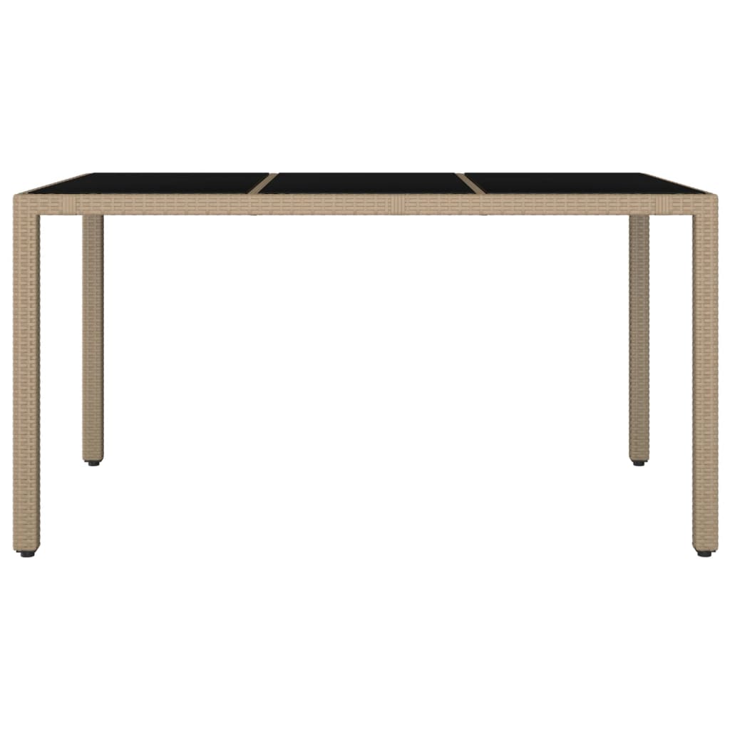 Trädgårdsbord med glasskiva beige konstrotting&härdat glas