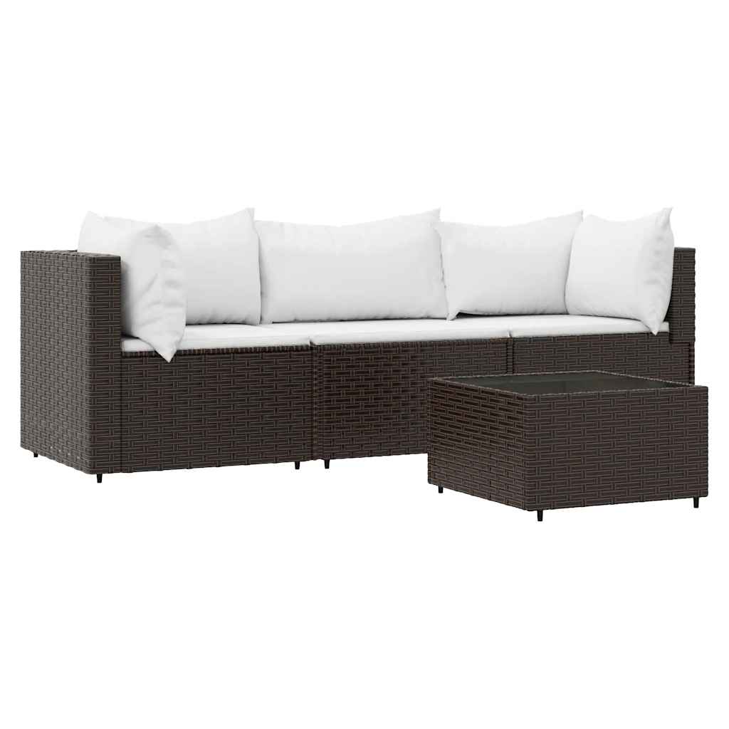 Loungegrupp för trädgården med dynor 4 delar konstrotting brun