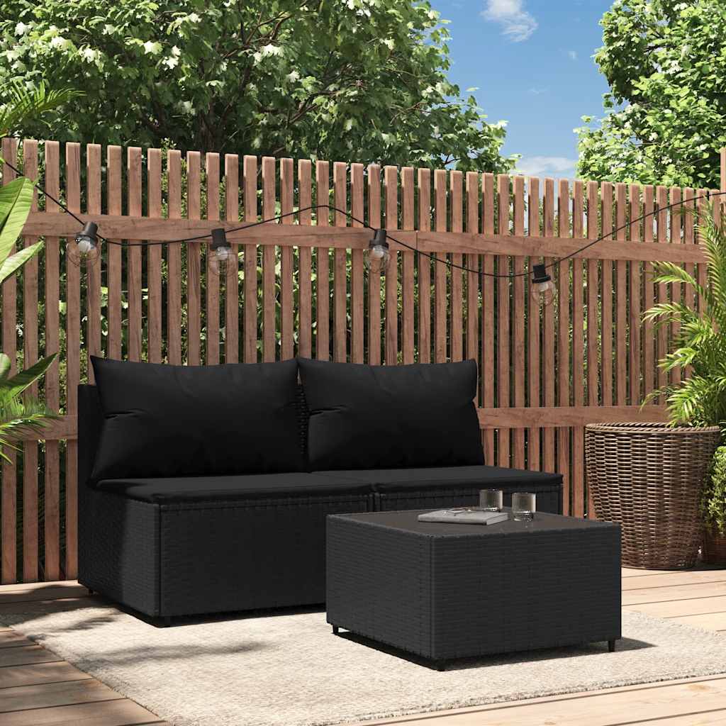 Loungegrupp för trädgården med dynor 3 delar svart konstrotting