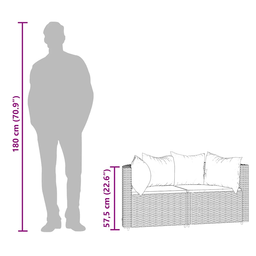 Trädgårdssoffa hörnsektion med dynor 2 st grå konstrotting