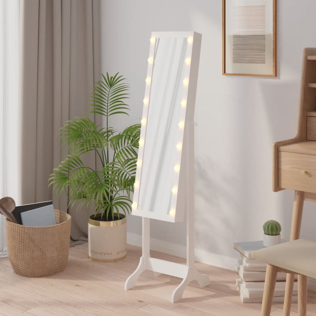 Fristående spegel med LED vit 34x37x146 cm