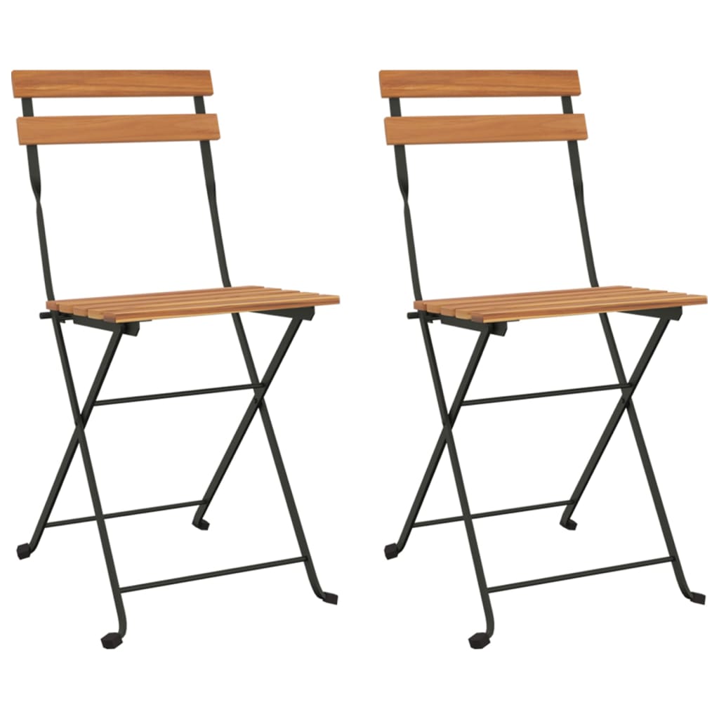 Hopfällbara stolar 2 st massivt trä teak och stål