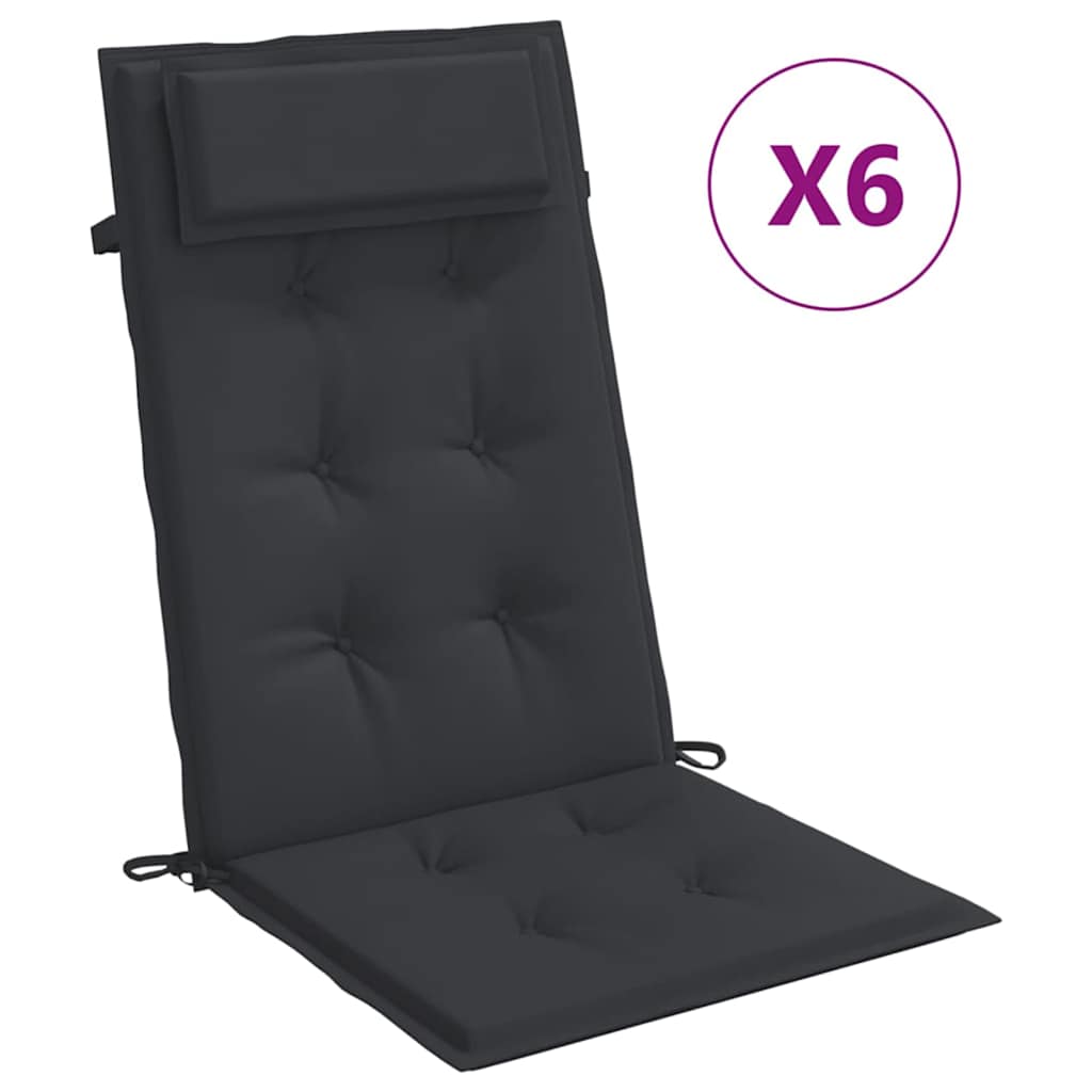 Stolsdynor för stolar med hög rygg 6 st svart oxfordtyg