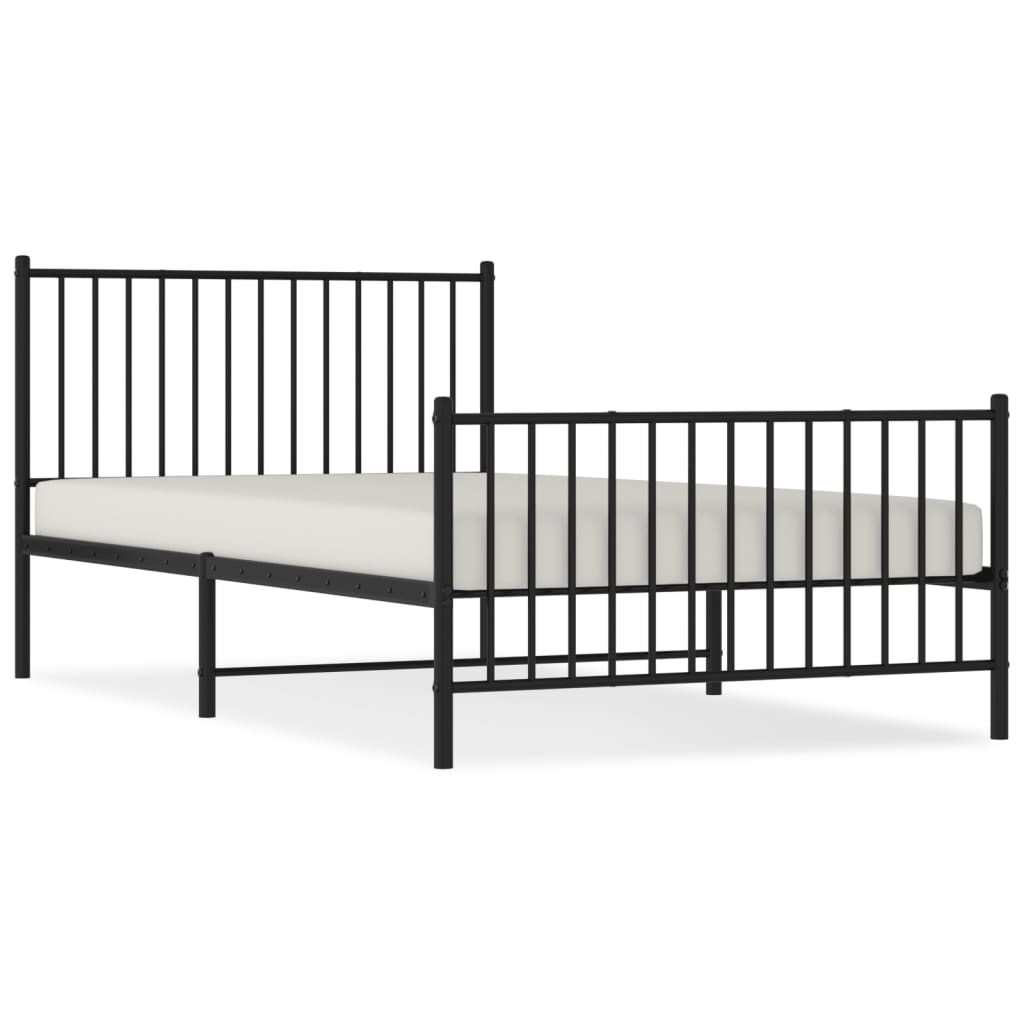 Sängram med huvudgavel och fotgavel svart metall 107x203 cm