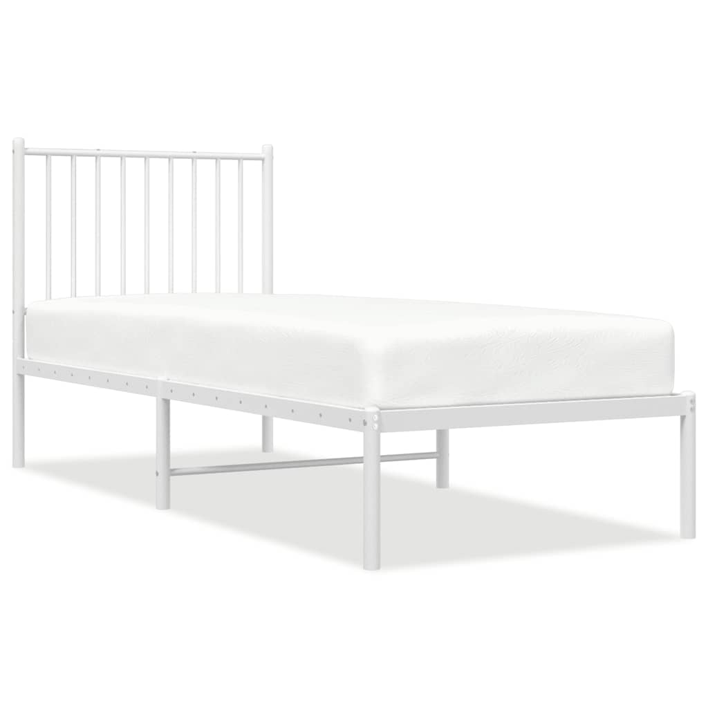 Sängram utan madrass med huvudgavel metall vit 75x190 cm