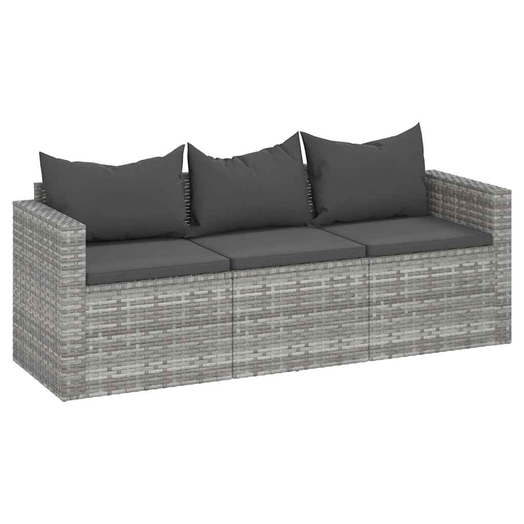 Loungesoffa 3-sits med dynor grå konstrotting