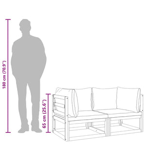 Hörnsoffa 2 st med dynor taupe massiv akacia